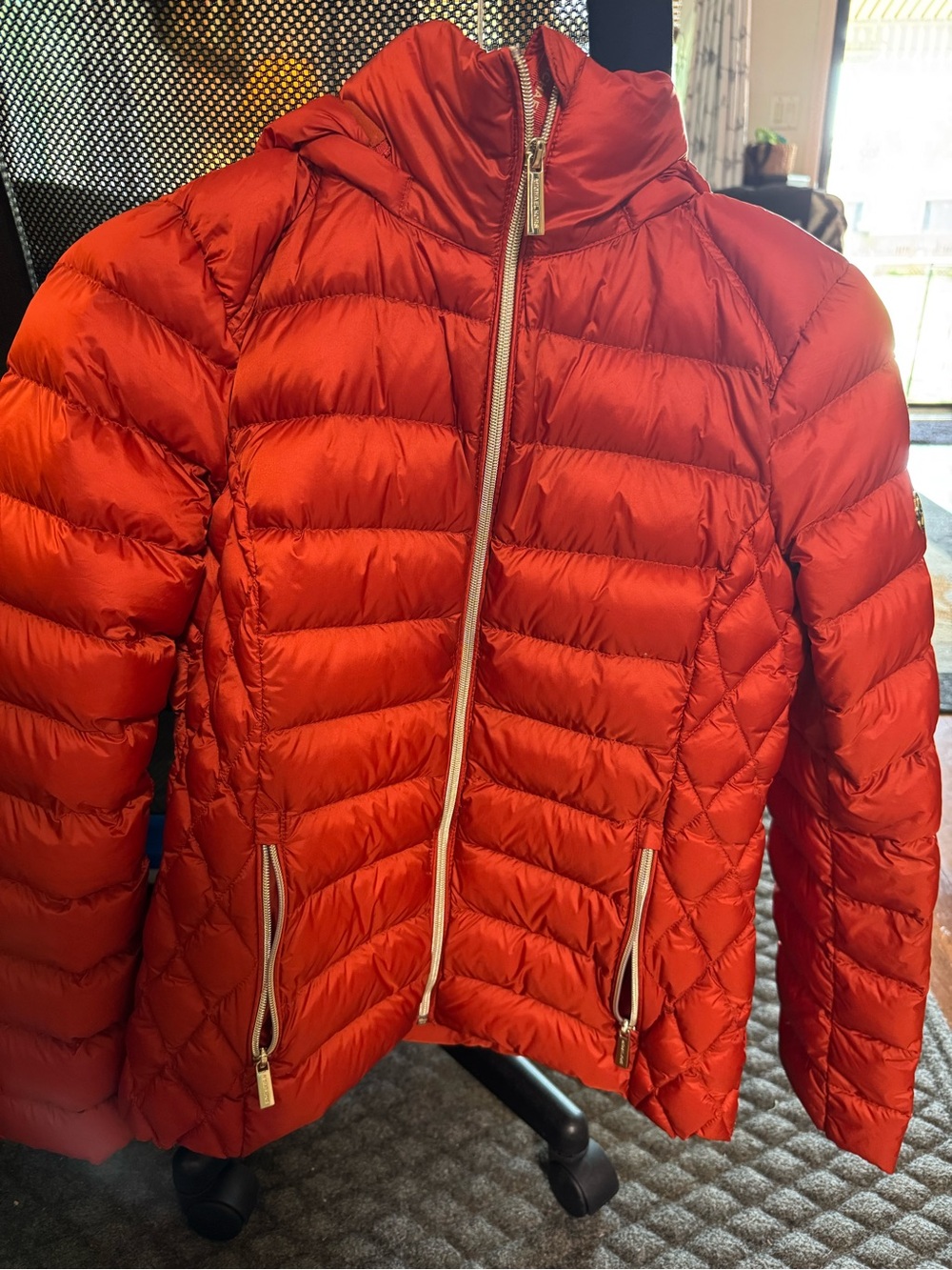 Michael Kors Orange-Red Packable Quilted Puffer Jacket